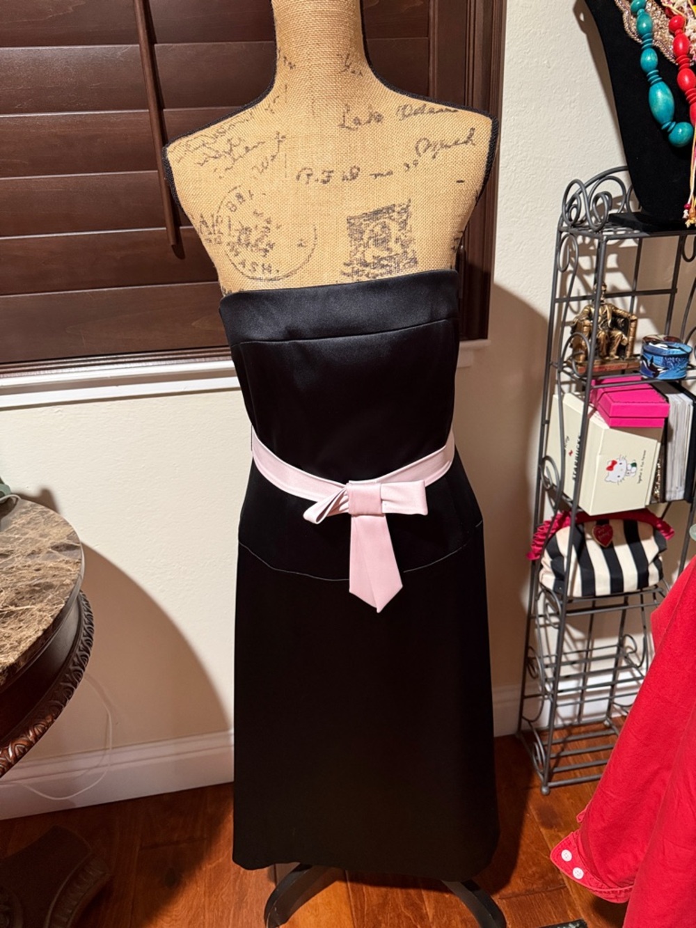 INC International Concepts Black Strapless Dress with Pale Pink Bow